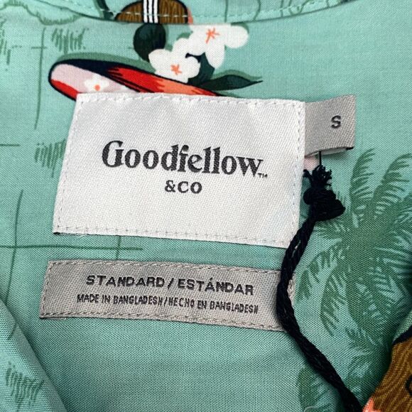 Goodiellow & Co Hawaiian Shirt Men S Meteor Green Guitars Standard Fit Button-Up - Picture 5 of 13
